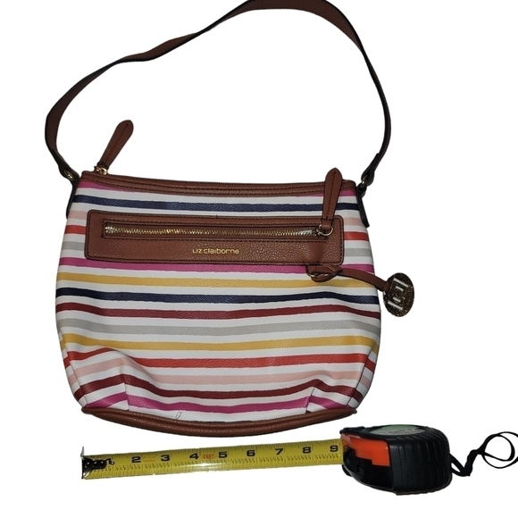 Liz Claiborne Stripe Leather Shoulder Bag Y2k - Picture 3 of 7